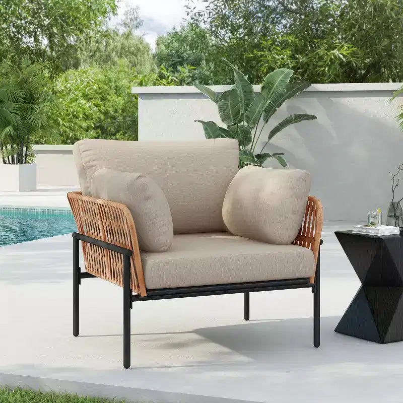 Fauteuils d'appoint de patio modernes Okak 36 l x 17 H avec larges accoudoirs et 2 oreillers supplémentaires, lot de 1 ou 2, fauteuils de club d'extérieur pour porche, jardin et arrière-cour