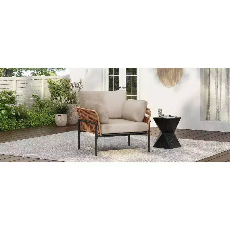 Fauteuils d'appoint de patio modernes Okak 36 l x 17 H avec larges accoudoirs et 2 oreillers supplémentaires, lot de 1 ou 2, fauteuils de club d'extérieur pour porche, jardin et arrière-cour