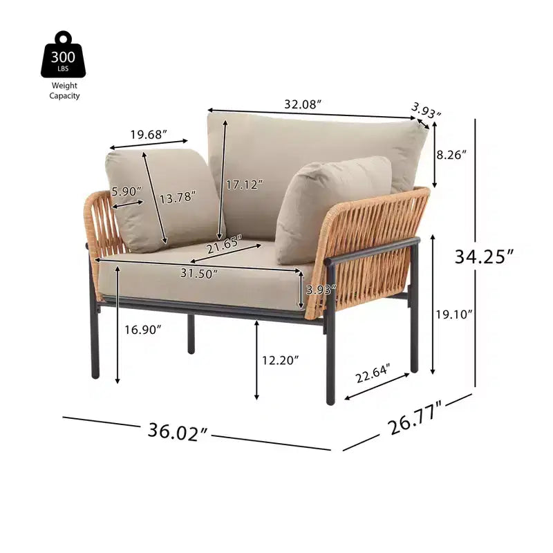 Fauteuils d'appoint de patio modernes Okak 36 l x 17 H avec larges accoudoirs et 2 oreillers supplémentaires, lot de 1 ou 2, fauteuils de club d'extérieur pour porche, jardin et arrière-cour