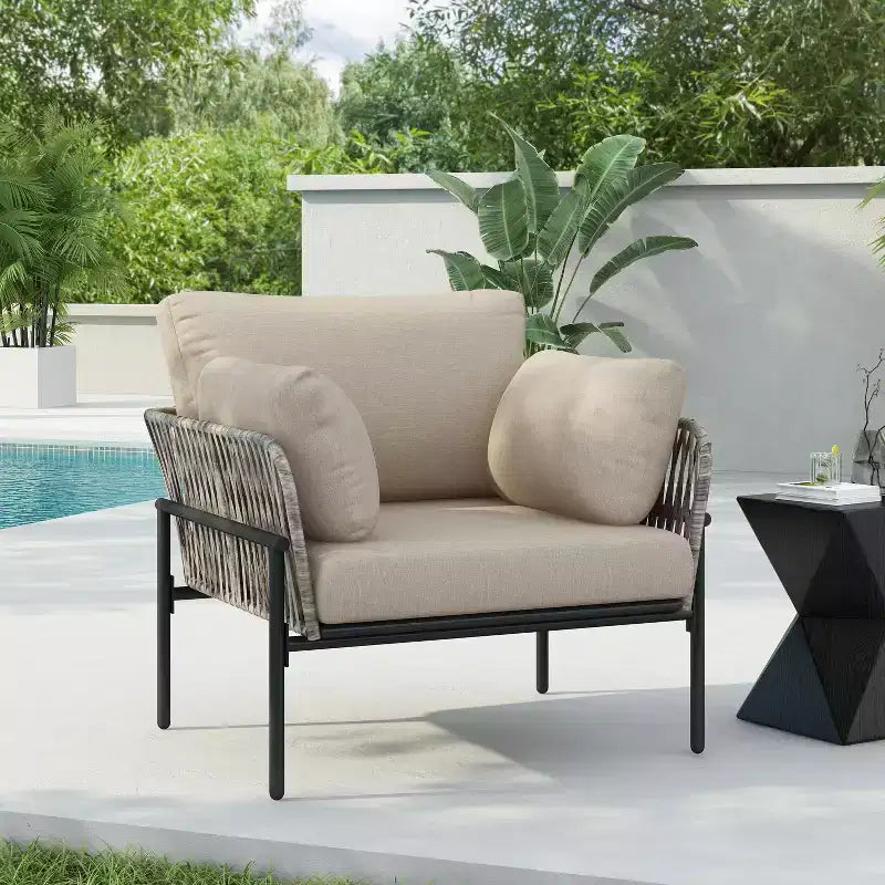 Fauteuils d'appoint de patio modernes Okak 36 l x 17 H avec larges accoudoirs et 2 oreillers supplémentaires, lot de 1 ou 2, fauteuils de club d'extérieur pour porche, jardin et arrière-cour