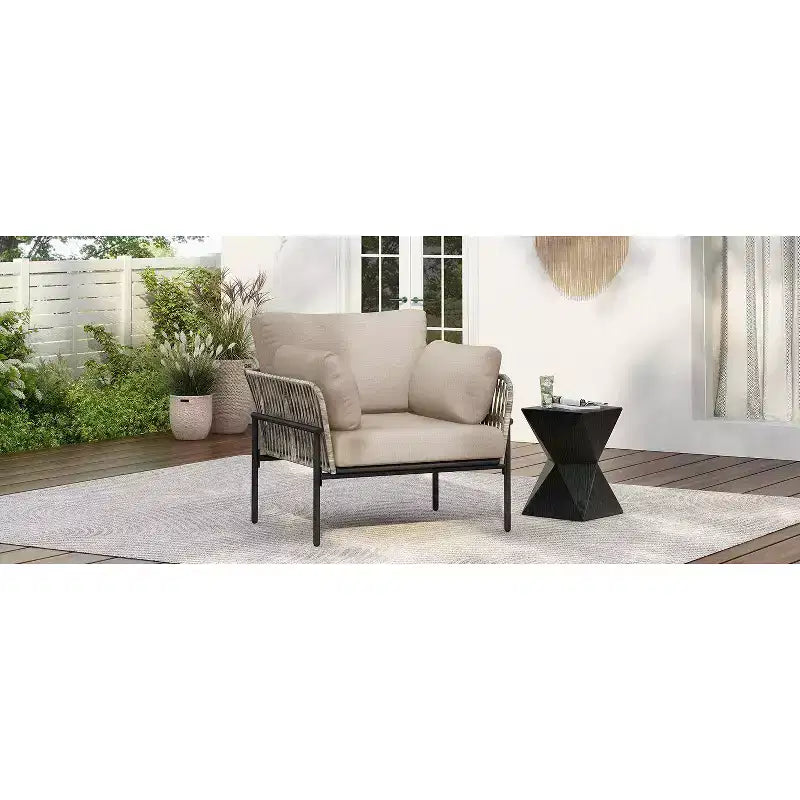 Fauteuils d'appoint de patio modernes Okak 36 l x 17 H avec larges accoudoirs et 2 oreillers supplémentaires, lot de 1 ou 2, fauteuils de club d'extérieur pour porche, jardin et arrière-cour