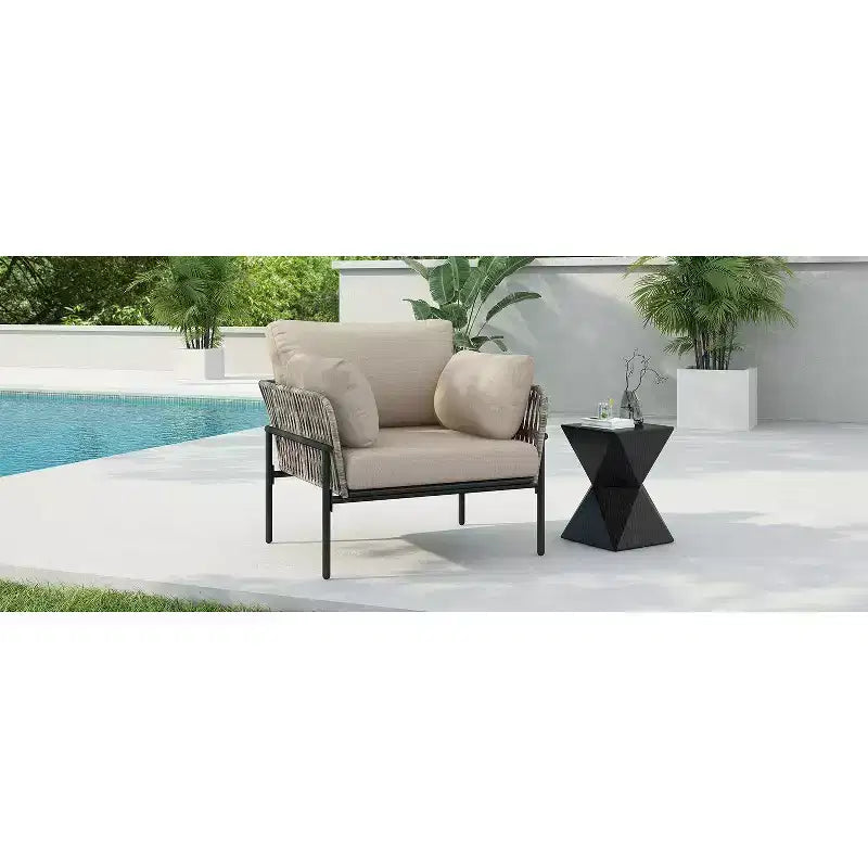 Fauteuils d'appoint de patio modernes Okak 36 l x 17 H avec larges accoudoirs et 2 oreillers supplémentaires, lot de 1 ou 2, fauteuils de club d'extérieur pour porche, jardin et arrière-cour