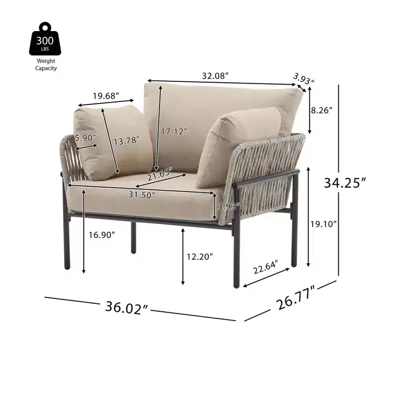 Fauteuils d'appoint de patio modernes Okak 36 l x 17 H avec larges accoudoirs et 2 oreillers supplémentaires, lot de 1 ou 2, fauteuils de club d'extérieur pour porche, jardin et arrière-cour