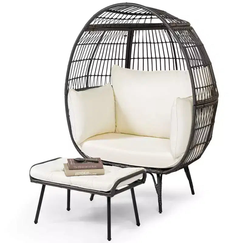 Costway Lot de 2 chaises longues de jardin en osier, fauteuil œuf surdimensionné avec coussins moelleux