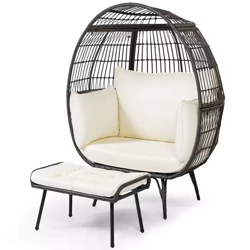 Costway Lot de 2 chaises longues de jardin en osier, fauteuil œuf surdimensionné avec coussins moelleux