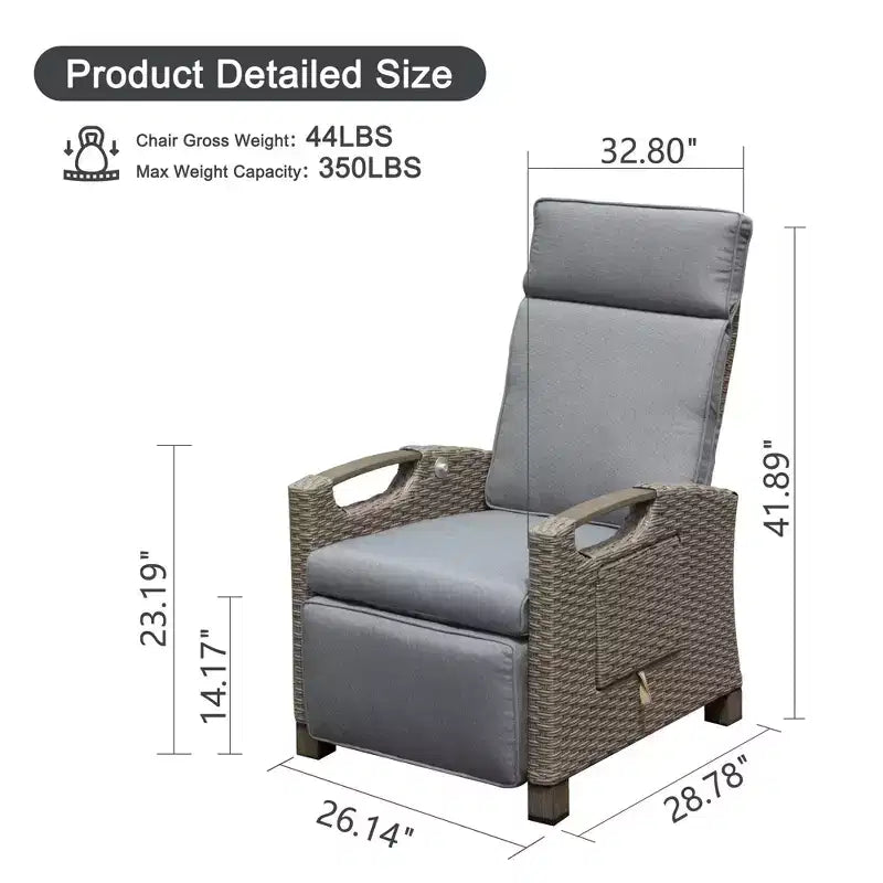 Okak 90-150 Chaise longue de patio avec repose-pieds réglable et cadre en rotin, fauteuil d'extérieur avec table d'appoint, charge maximale 159 kg
