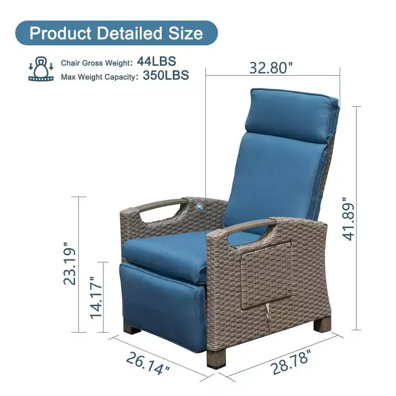 Okak 90-150 Chaise longue de patio avec repose-pieds réglable et cadre en rotin, fauteuil d'extérieur avec table d'appoint, charge maximale 159 kg