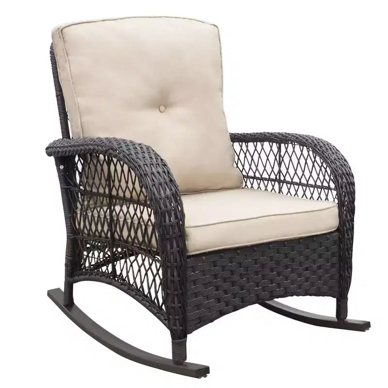 Okak Patio Rocking Chair Rattan Upholstered Recliner Chair/Set,Set of 1/3,Powder-Coated Metal Lounge Chair for Porch,Backyard&Garden,350lbs Max