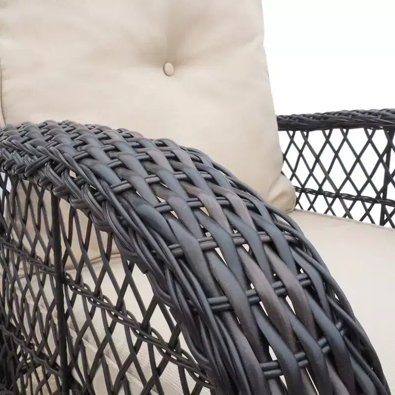 Fauteuil à bascule Okak en rotin rembourré pour patio, lot de 1/3, fauteuil de jardin en métal thermolaqué pour porche, arrière-cour et jardin, 158 kg max.