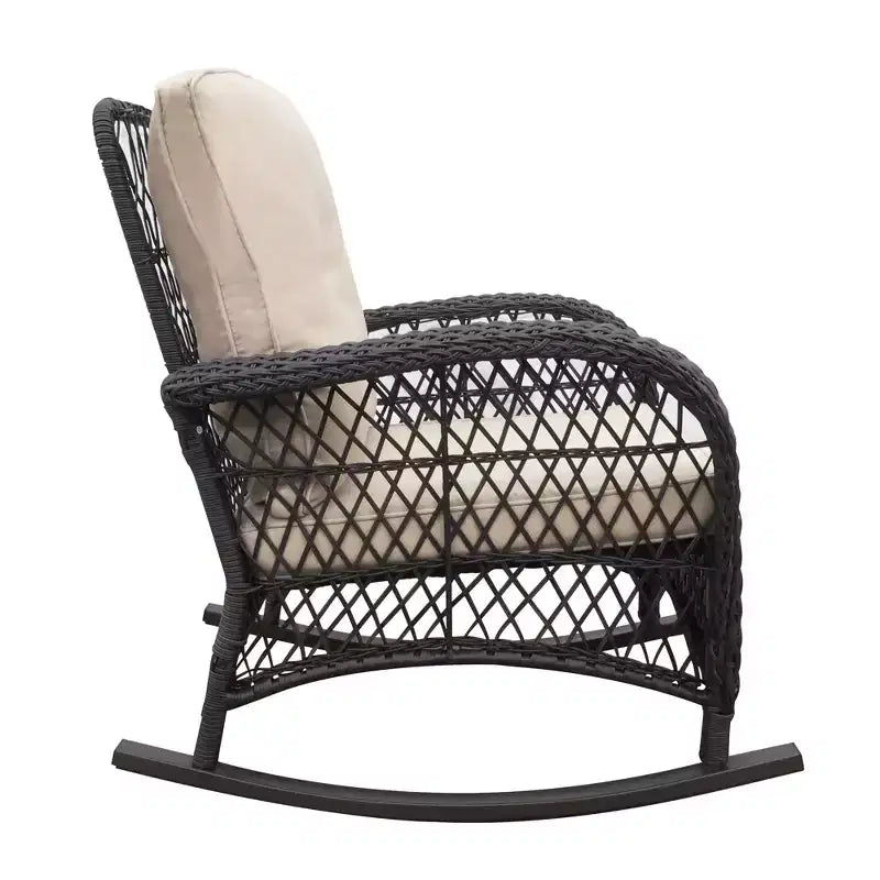 Fauteuil à bascule Okak en rotin rembourré pour patio, lot de 1/3, fauteuil de jardin en métal thermolaqué pour porche, arrière-cour et jardin, 158 kg max.