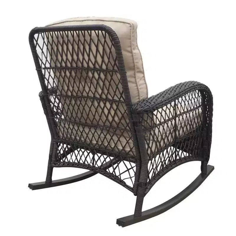 Fauteuil à bascule Okak en rotin rembourré pour patio, lot de 1/3, fauteuil de jardin en métal thermolaqué pour porche, arrière-cour et jardin, 158 kg max.