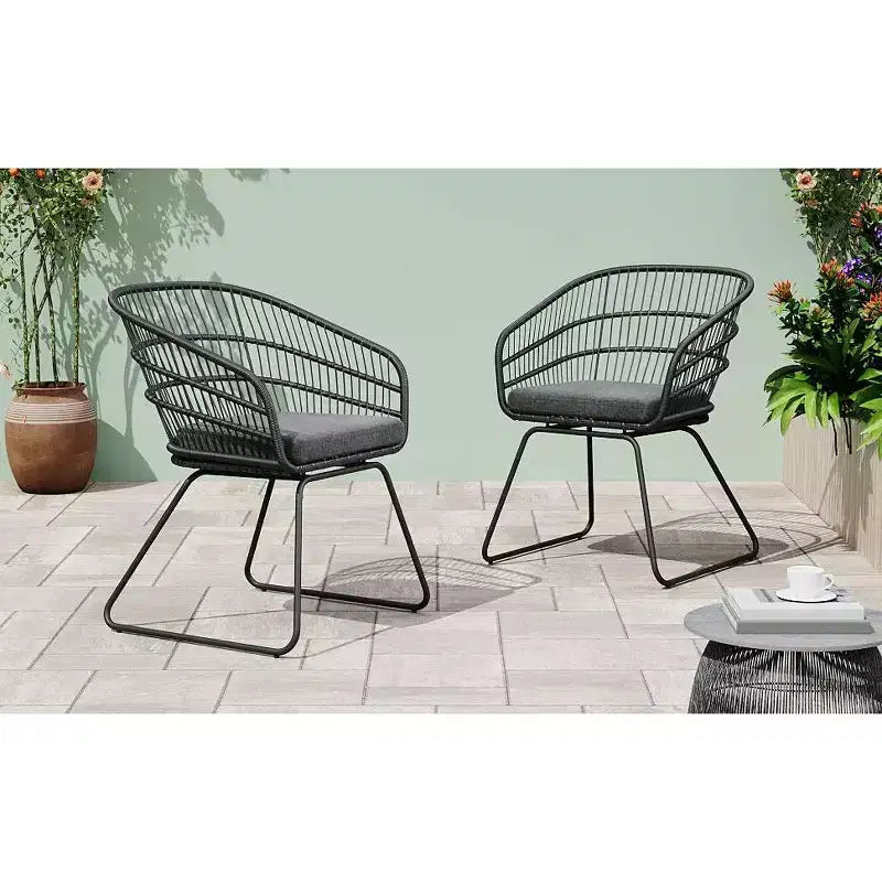 Okak 16 Chaises d'appoint de patio industrielles Boho avec coussin, lot de 2, chaises de salle à manger en rotin tressé d'extérieur, sièges de mobilier de patio modernes