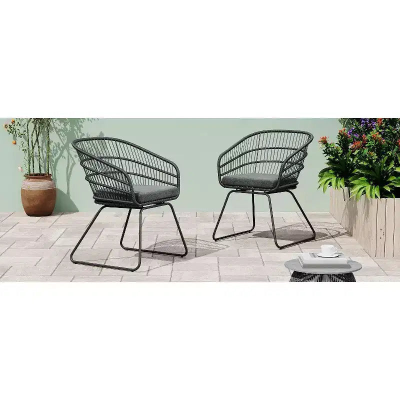 Okak 16 Chaises d'appoint de patio industrielles Boho avec coussin, lot de 2, chaises de salle à manger en rotin tressé d'extérieur, sièges de mobilier de patio modernes