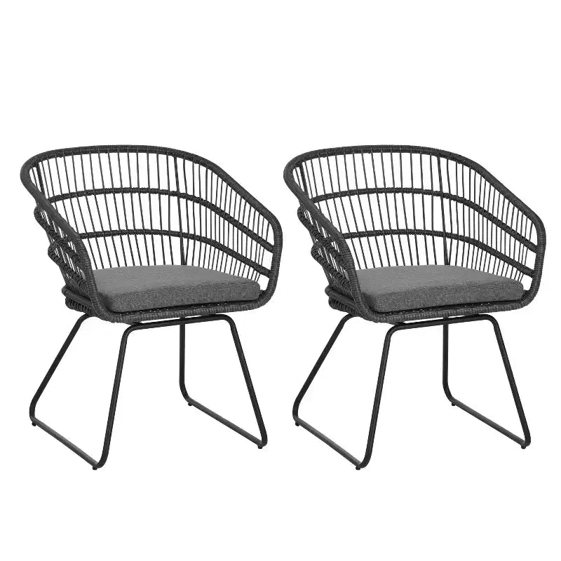 Okak 16 Chaises d'appoint de patio industrielles Boho avec coussin, lot de 2, chaises de salle à manger en rotin tressé d'extérieur, sièges de mobilier de patio modernes