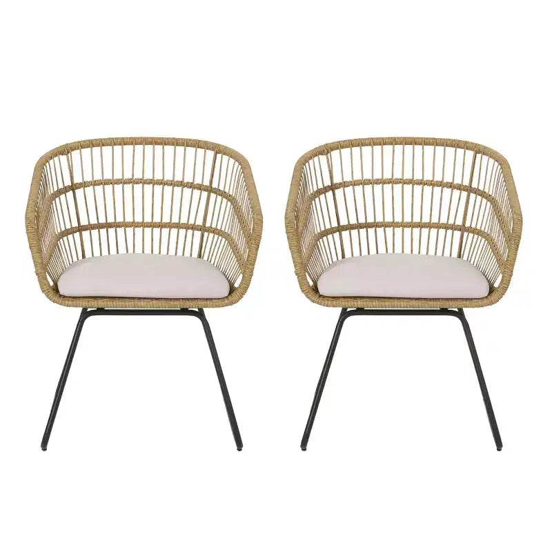Okak 16 Chaises d'appoint de patio industrielles Boho avec coussin, lot de 2, chaises de salle à manger en rotin tressé d'extérieur, sièges de mobilier de patio modernes
