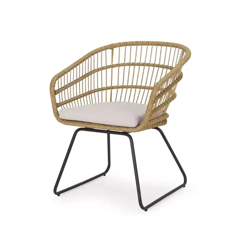 Okak 16 Chaises d'appoint de patio industrielles Boho avec coussin, lot de 2, chaises de salle à manger en rotin tressé d'extérieur, sièges de mobilier de patio modernes