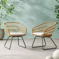 Okak 16 Boho Industrial Patio Accent Chairs Club Chairs with Cushion,Set of 2,Outdoor Wicker Rattan Dining Chairs,Modern Patio Furniture Seating