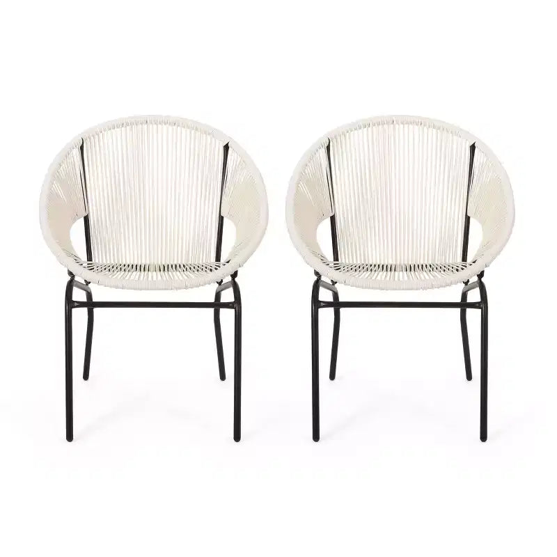 Fauteuils d'appoint d'extérieur industriels rustiques Okak en forme d'œuf, lot de 2, en rotin PE et fer, chaises de salle à manger, meubles de patio