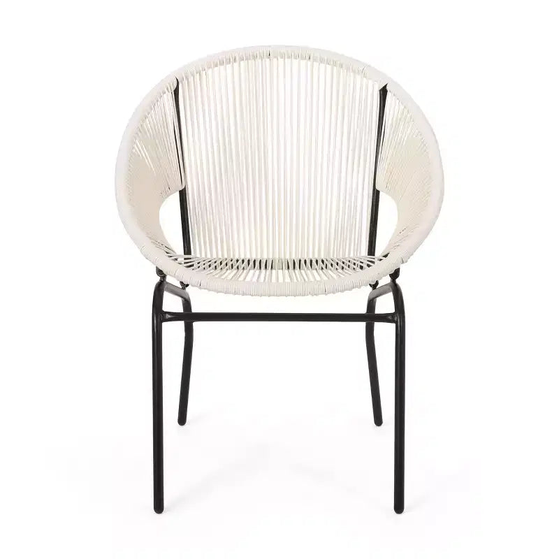 Fauteuils d'appoint d'extérieur industriels rustiques Okak en forme d'œuf, lot de 2, en rotin PE et fer, chaises de salle à manger, meubles de patio