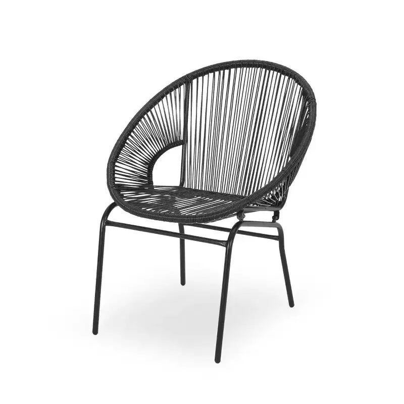 Fauteuils d'appoint d'extérieur industriels rustiques Okak en forme d'œuf, lot de 2, en rotin PE et fer, chaises de salle à manger, meubles de patio