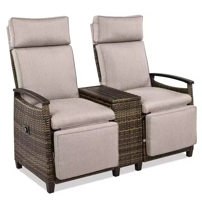 Causeuse inclinable Okak 80-145 avec table de rangement intégrée, dossier haut et repose-pieds réglable, chaise longue d'extérieur pour porche et jardin