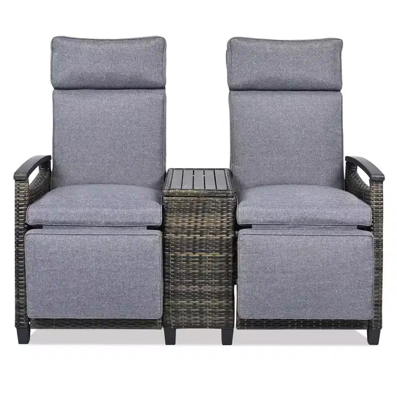 Causeuse inclinable Okak 80-145 avec table de rangement intégrée, dossier haut et repose-pieds réglable, chaise longue d'extérieur pour porche et jardin