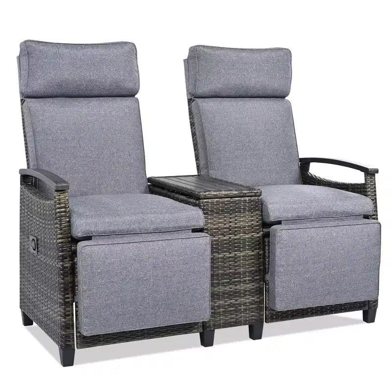 Causeuse inclinable Okak 80-145 avec table de rangement intégrée, dossier haut et repose-pieds réglable, chaise longue d'extérieur pour porche et jardin