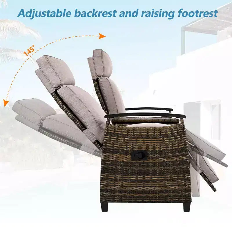 Causeuse inclinable Okak 80-145 avec table de rangement intégrée, dossier haut et repose-pieds réglable, chaise longue d'extérieur pour porche et jardin