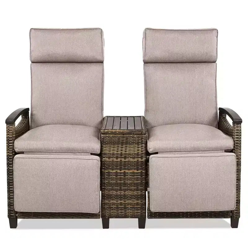 Causeuse inclinable Okak 80-145 avec table de rangement intégrée, dossier haut et repose-pieds réglable, chaise longue d'extérieur pour porche et jardin