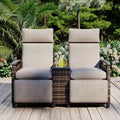 Causeuse inclinable Okak 80-145 avec table de rangement intégrée, dossier haut et repose-pieds réglable, chaise longue d'extérieur pour porche et jardin