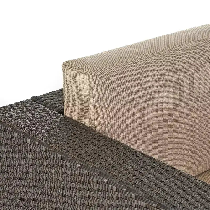 Fauteuils d'appoint pivotants Okak 360 pour terrasse, fauteuils d'extérieur en rotin PE avec base en fer et dossier rembourré, sièges de mobilier de terrasse, individuel, marron/beige