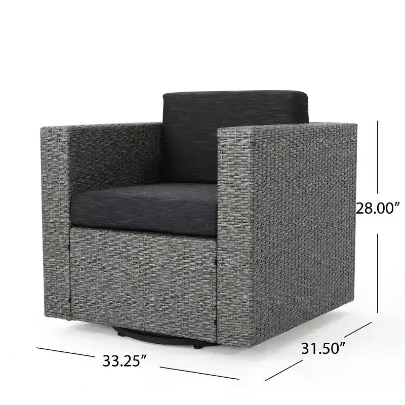 Fauteuils d'appoint pivotants Okak 360 pour terrasse, fauteuils d'extérieur en rotin PE avec base en fer et dossier rembourré, sièges de mobilier de terrasse, individuel, marron/beige