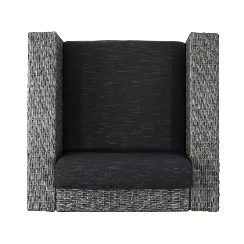Fauteuils d'appoint pivotants Okak 360 pour terrasse, fauteuils d'extérieur en rotin PE avec base en fer et dossier rembourré, sièges de mobilier de terrasse, individuel, marron/beige