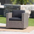 Fauteuils d'appoint pivotants Okak 360 pour terrasse, fauteuils d'extérieur en rotin PE avec base en fer et dossier rembourré, sièges de mobilier de terrasse, individuel, marron/beige