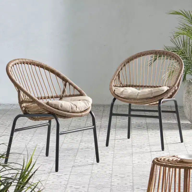 Okak 17 Sleek Wicker Rattan Patio Accent Chairs with Curved Back,Set of 2,Ergonomics Outdoor Leisure Chair for Porch,Garden&Backyard,400lbs Max