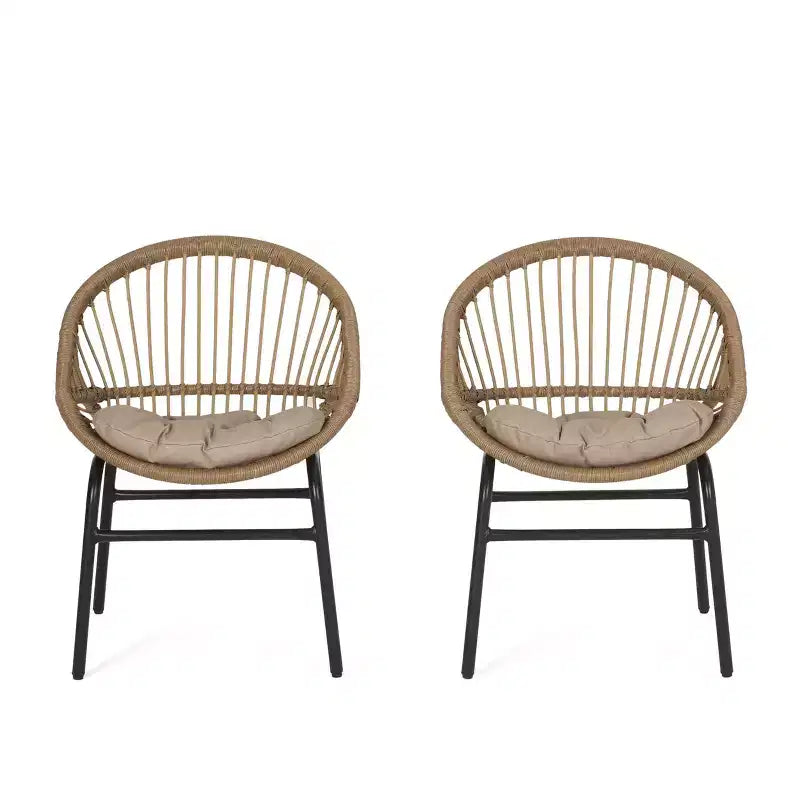 Okak 17 Chaises d'appoint élégantes en osier et rotin avec dossier incurvé, lot de 2, chaises de loisirs ergonomiques pour véranda, jardin et cour arrière, 180 kg max.