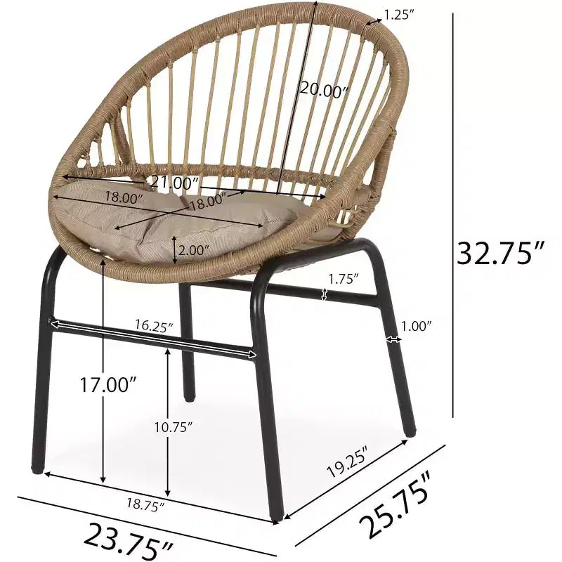 Okak 17 Chaises d'appoint élégantes en osier et rotin avec dossier incurvé, lot de 2, chaises de loisirs ergonomiques pour véranda, jardin et cour arrière, 180 kg max.