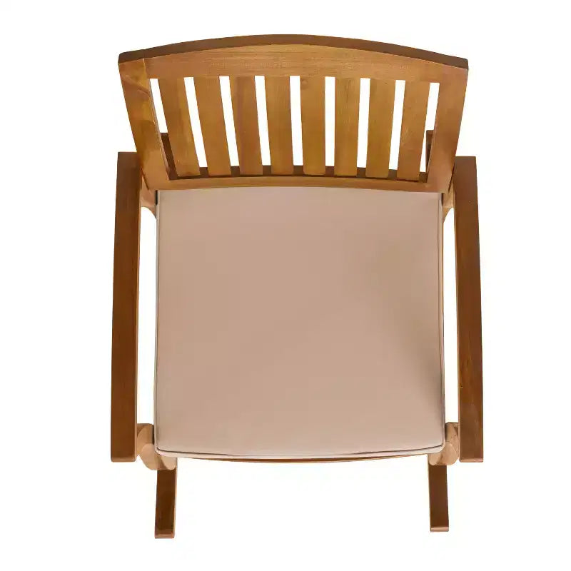 Chaise à bascule Okak 19 Boho pour patio, fauteuil en acacia de qualité supérieure avec coussin, 1 pièce, transat rustique pour véranda, jardin et arrière-cour, naturel