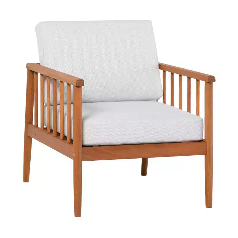 Okak Rustic&Contemporary Eucalyptus Wood Patio Accent Chairs,1Pc,Upholstered Club Chairs for Porch,Garden&Backyard,Patio Furniture Seating,Brown