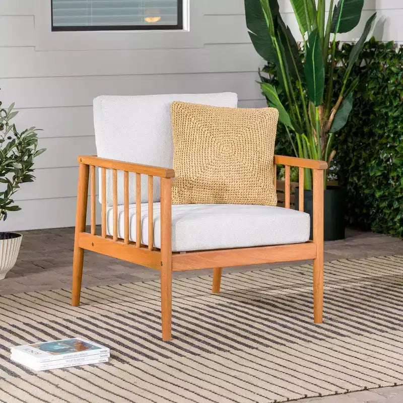 Okak Fauteuils d'appoint rustiques et contemporains en bois d'eucalyptus pour terrasse, 1 pièce, fauteuils club rembourrés pour véranda, jardin et cour, mobilier de terrasse, marron