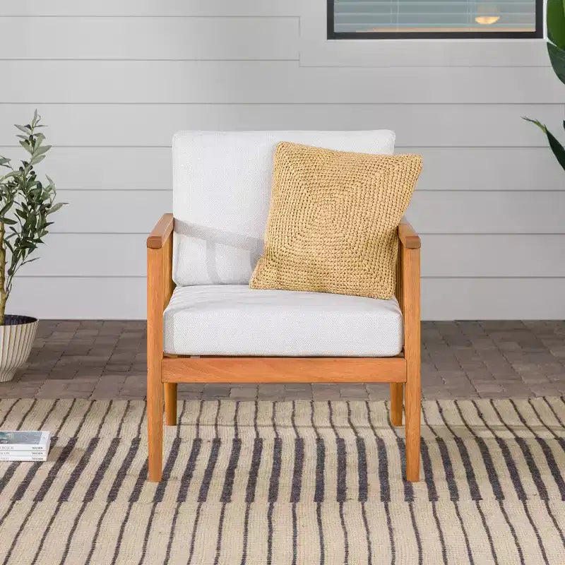 Okak Fauteuils d'appoint rustiques et contemporains en bois d'eucalyptus pour terrasse, 1 pièce, fauteuils club rembourrés pour véranda, jardin et cour, mobilier de terrasse, marron