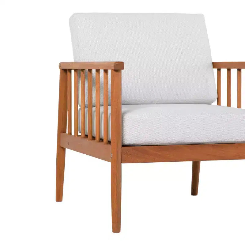 Okak Fauteuils d'appoint rustiques et contemporains en bois d'eucalyptus pour terrasse, 1 pièce, fauteuils club rembourrés pour véranda, jardin et cour, mobilier de terrasse, marron