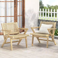 Okak 16 Rustic Patio Accent Chairs Premium Acacia Armchair with Woven Wicker Finish Seat&Back,Set of 2,Patio Furniture Seating,Natural