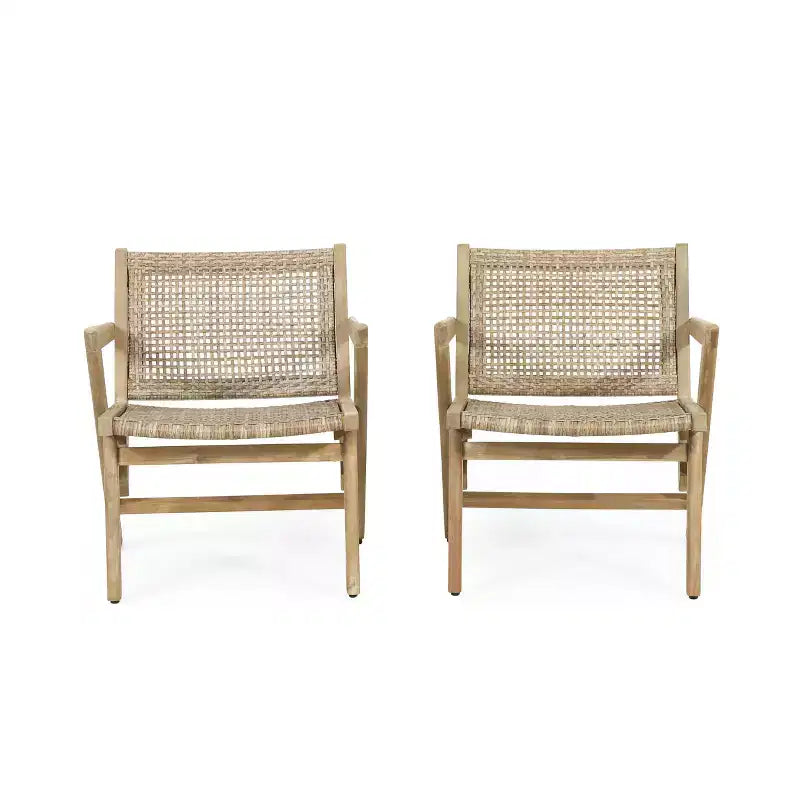 Okak 16 Chaises d'appoint de patio rustiques, fauteuil en acacia de qualité supérieure avec assise et dossier en osier tressé, lot de 2, sièges de mobilier de patio, naturel