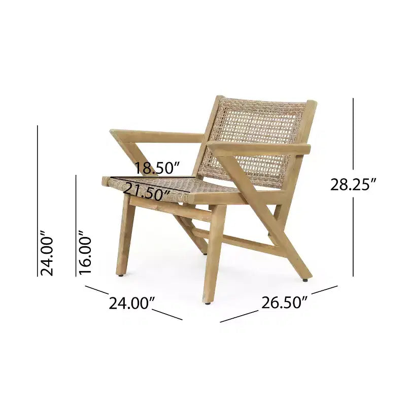 Okak 16 Chaises d'appoint de patio rustiques, fauteuil en acacia de qualité supérieure avec assise et dossier en osier tressé, lot de 2, sièges de mobilier de patio, naturel