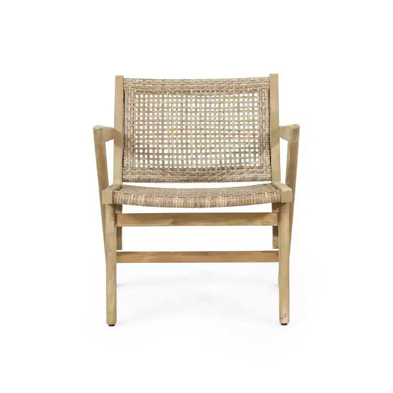 Okak 16 Chaises d'appoint de patio rustiques, fauteuil en acacia de qualité supérieure avec assise et dossier en osier tressé, lot de 2, sièges de mobilier de patio, naturel