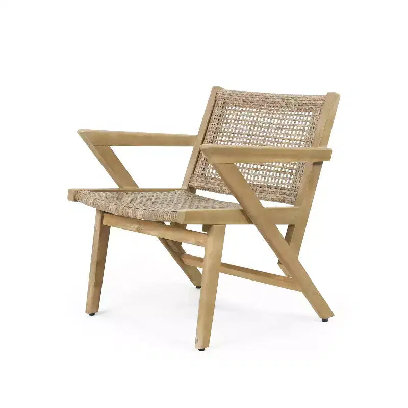 Okak 16 Chaises d'appoint de patio rustiques, fauteuil en acacia de qualité supérieure avec assise et dossier en osier tressé, lot de 2, sièges de mobilier de patio, naturel