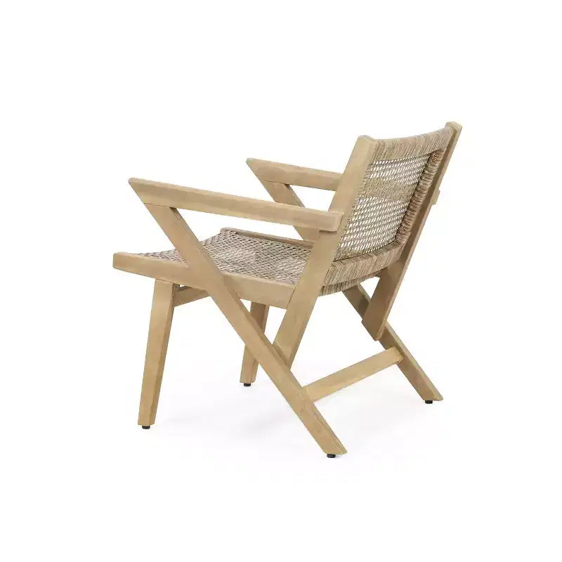 Okak 16 Chaises d'appoint de patio rustiques, fauteuil en acacia de qualité supérieure avec assise et dossier en osier tressé, lot de 2, sièges de mobilier de patio, naturel