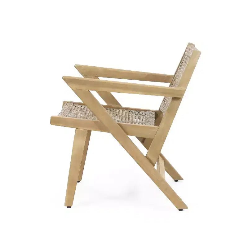 Okak 16 Chaises d'appoint de patio rustiques, fauteuil en acacia de qualité supérieure avec assise et dossier en osier tressé, lot de 2, sièges de mobilier de patio, naturel