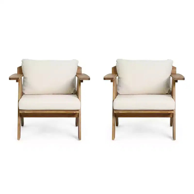 Chaises de jardin Okak Rusitc Acacia Wood Patio Club Upholstered Accent Chairs, lot de 2, chaises de jardin de style bohème avec finition teck, sièges de mobilier d'extérieur